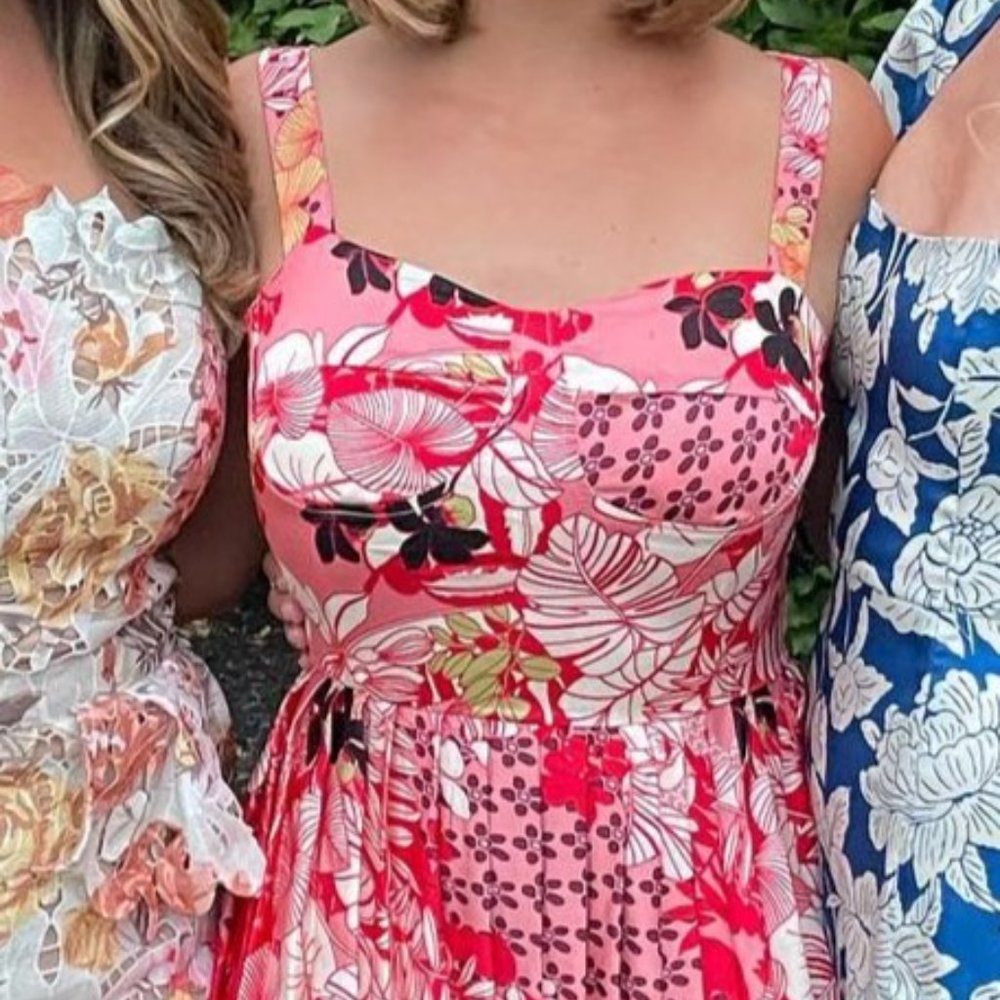 Dahlia Macphee Floral Pleated Midi Dress Medium
